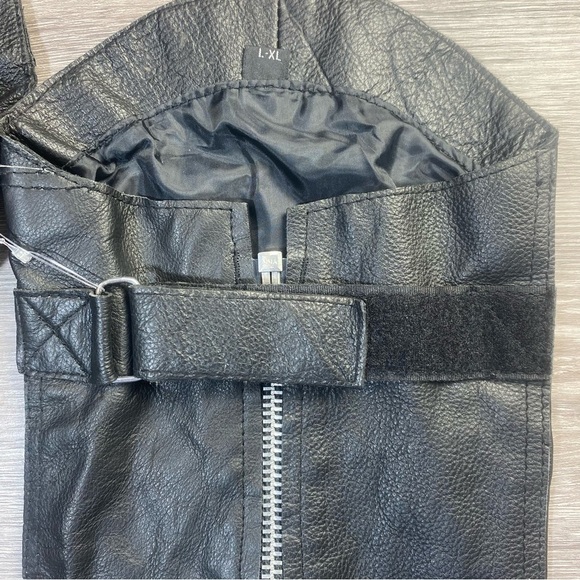 UNIK Leather Motorcycle Chaps L/XL Genuine Black Cowhide Western Concho - Picture 6 of 16